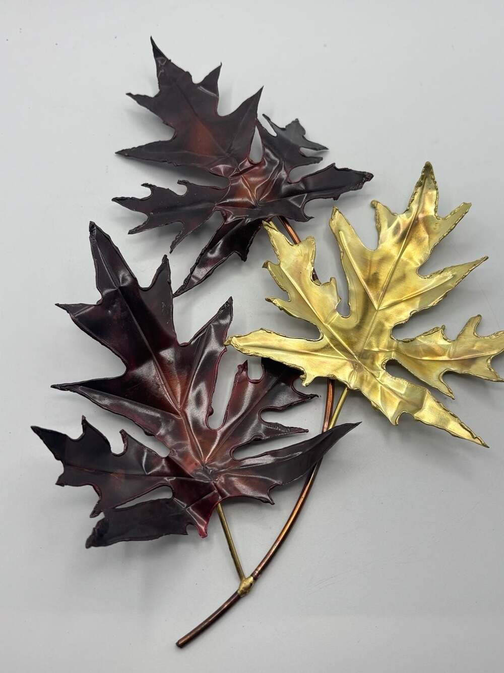 MCM Vintage Mid-Century Modern Brutalist Metal Maple Leaf Wall Art Signed Nelson